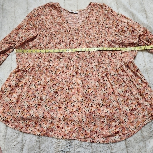 Blouse Retro Floral Long sleeves V-neckline Pink Size 3X SONOMA - Picture 9 of 14